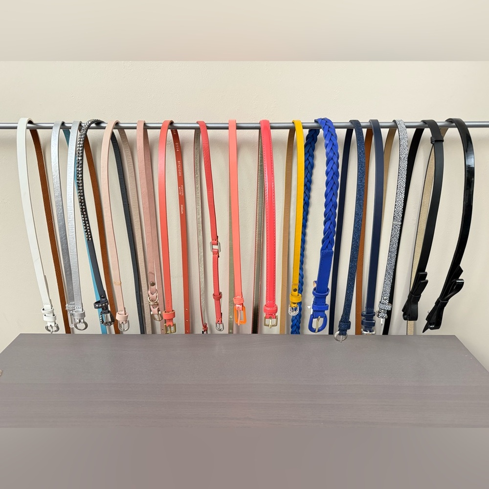 Lot of 15 Skinny Belts included Nice brands Fossil Target, Talbots, some Leather